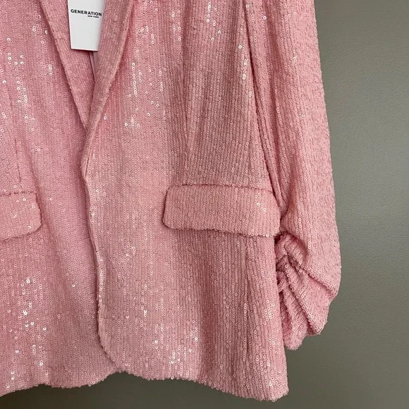 NWT GENERATION LOVE Serafina Sequin Blazer Light Pink Puff Sleeve Small Relaxed